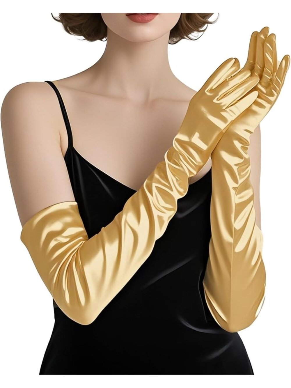Women's Gold Elbow Length Opera Tea Party Extra Long Flapper Gloves